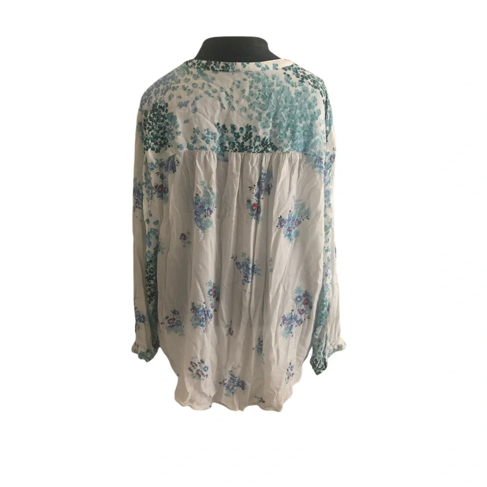 Lucky Brand White Blouse with Blue Floral Print